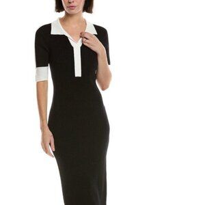 $118 T Tahari Elbow Sleeve Split V Neck Collar Rib Dress with Contrast Trim XL